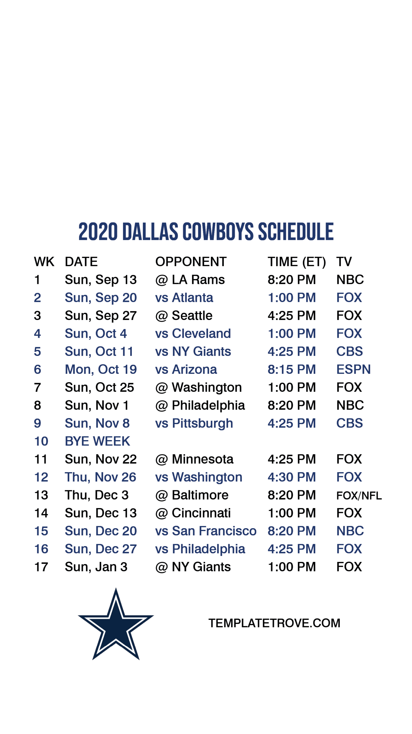 Printable Dallas Cowboys Schedule 2021-2022 : 50 Dallas-Printable 2021 2021 Nfl Schedule