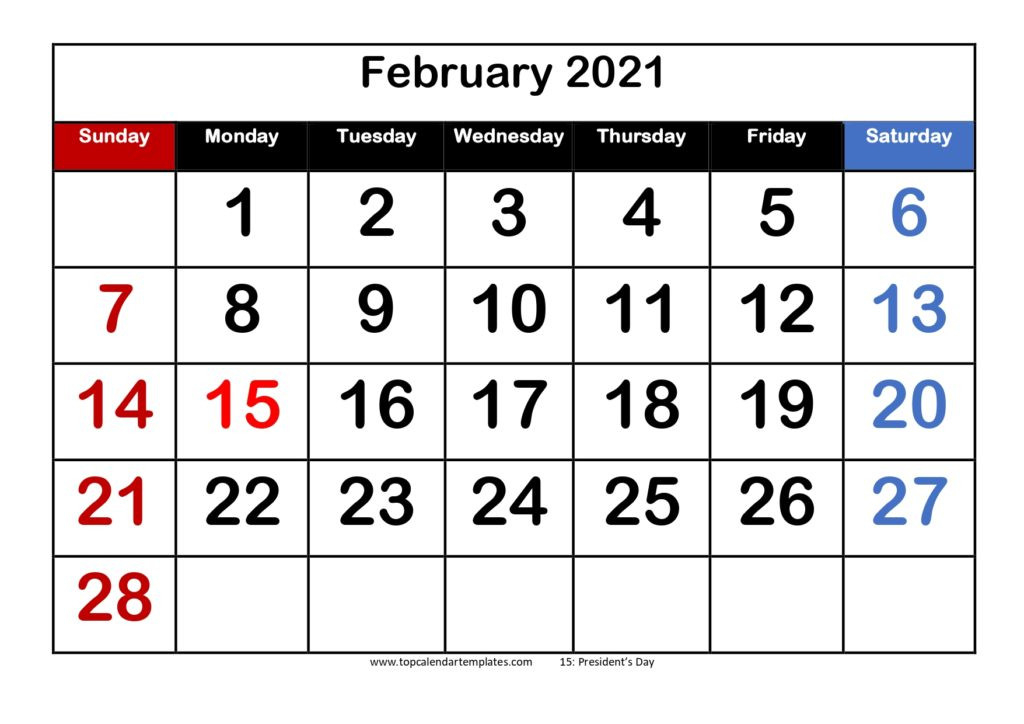 Printable February 2021 Calendar Template - Download Now-Calendar Template 2021 February Fill In