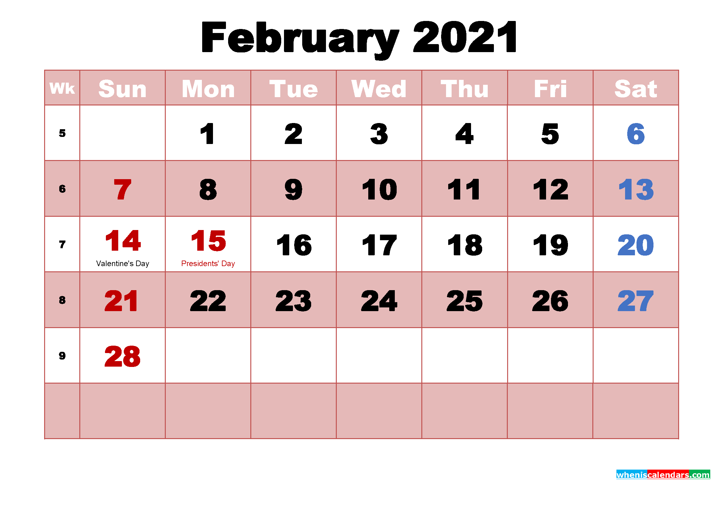 Printable February 2021 Calendar Word-2021 Printable Monthly Calendar Free