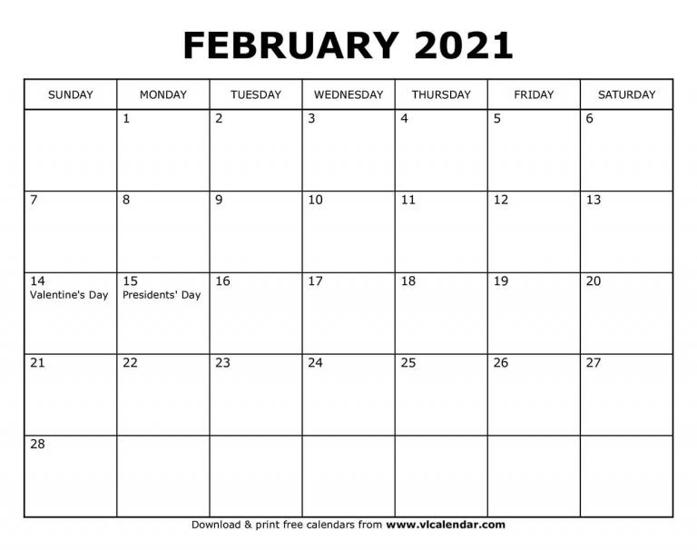 Printable February 2021 Calendars-Calendar Template 2021 February Fill In
