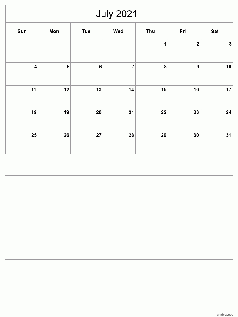 Printable July 2021 Calendar | Free Printable Calendars-Day To Page Blank Calendar July 2021 Printable