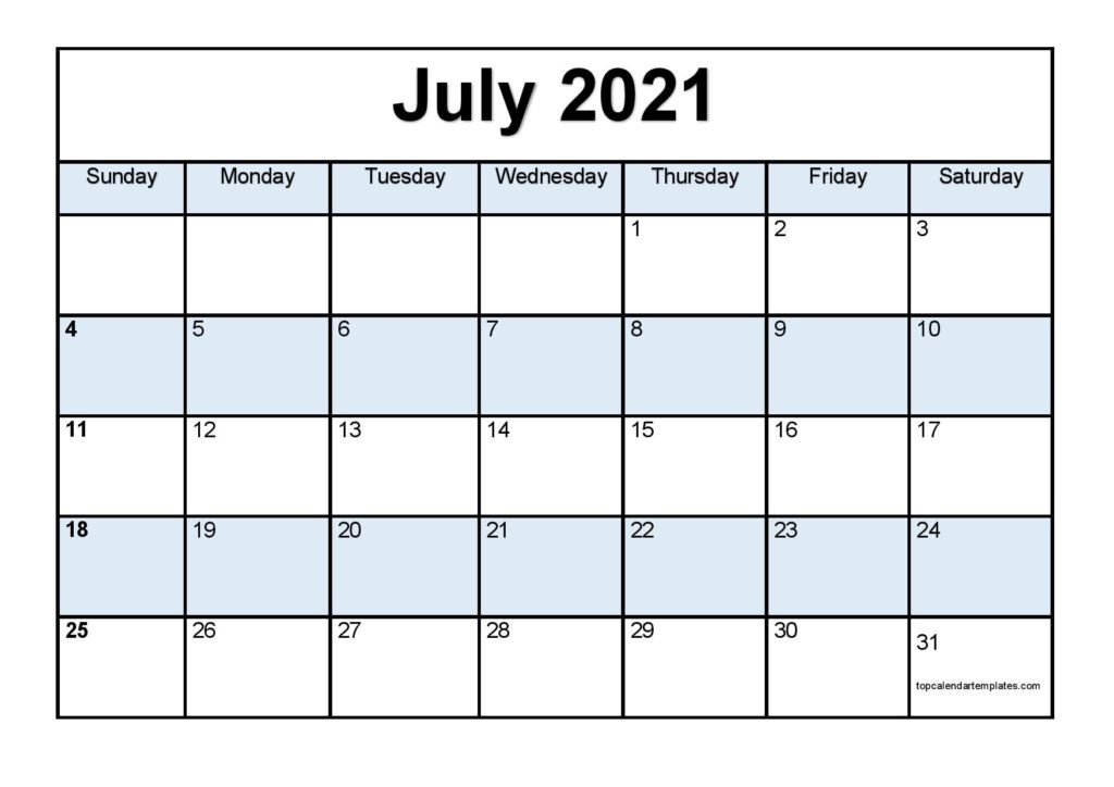 Printable July 2021 Calendar Template - Pdf, Word, Excel-2021 Monthly Calendar Printable Pdf Bills