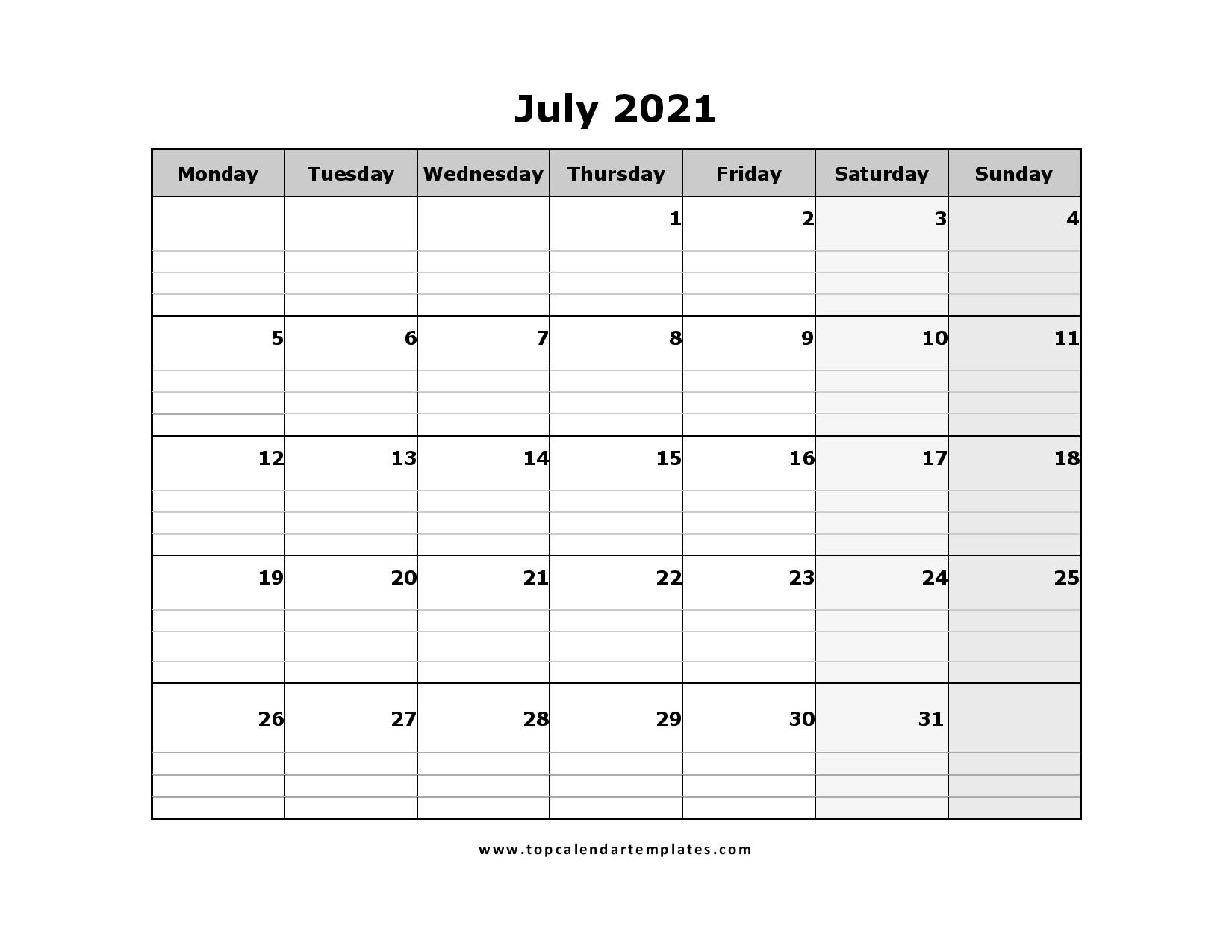 Printable July 2021 Calendar Template - Pdf, Word, Excel-2021 Vacation Schedule Template