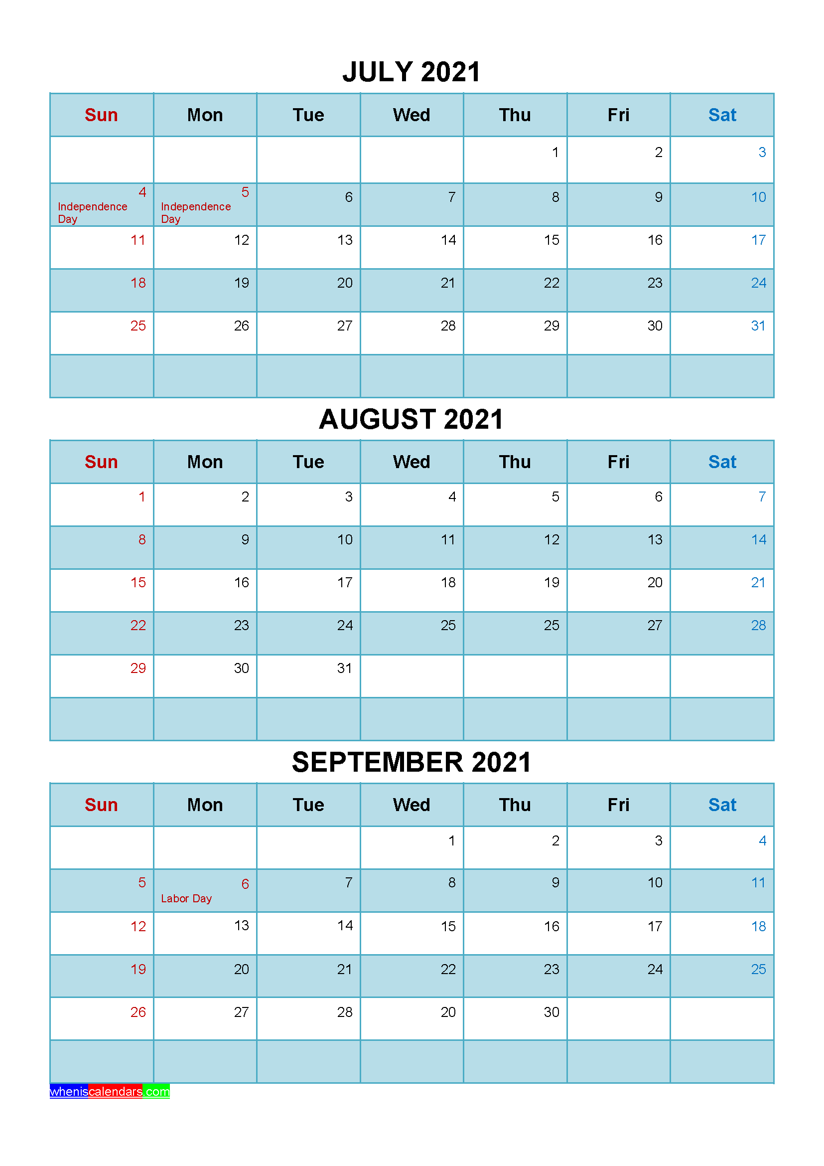Printable July August September 2021 Calendar Template-July August 2021 Calendar Template