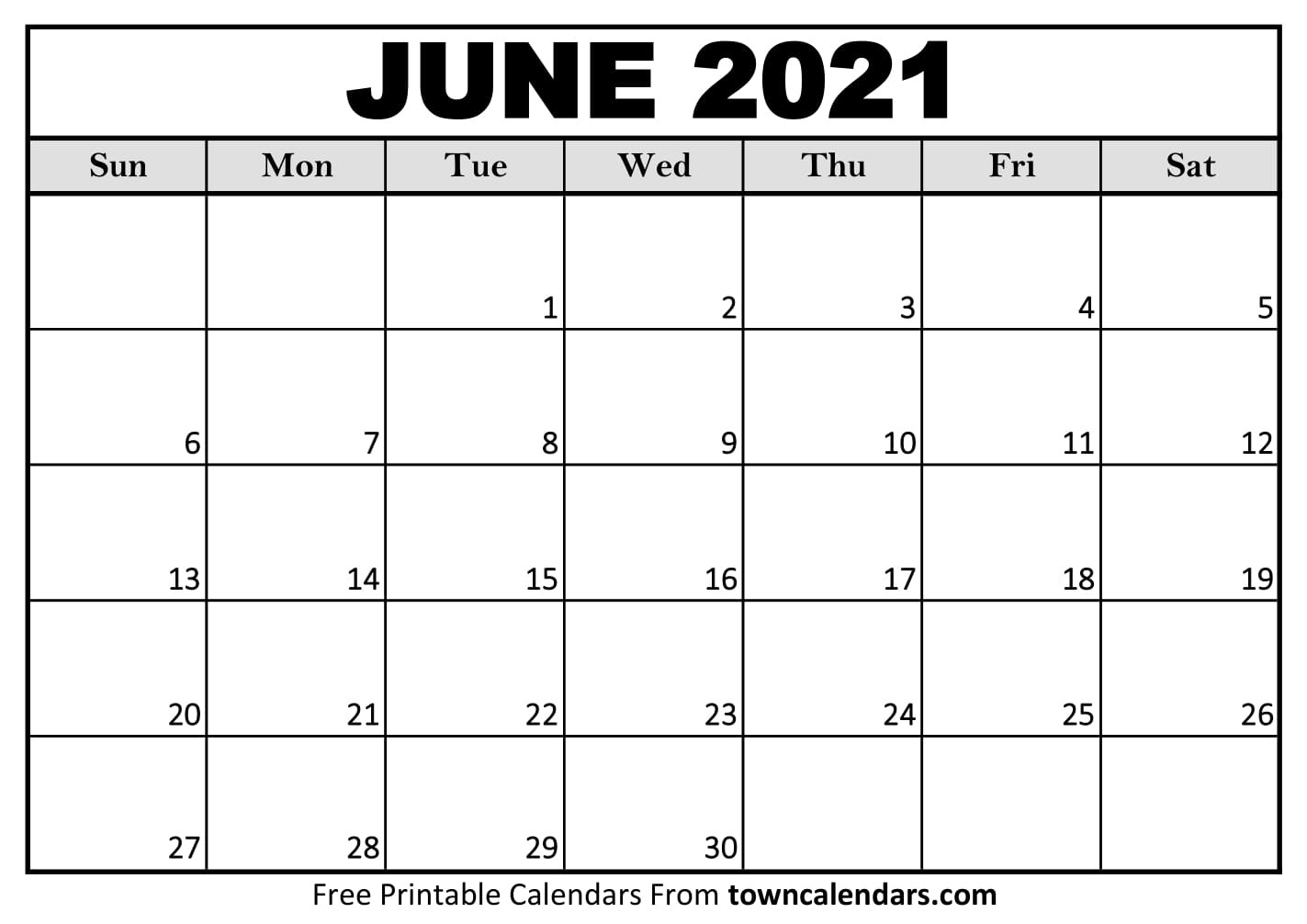 Printable June 2021 Calendar - Towncalendars-Printable Calendar June -October 2021