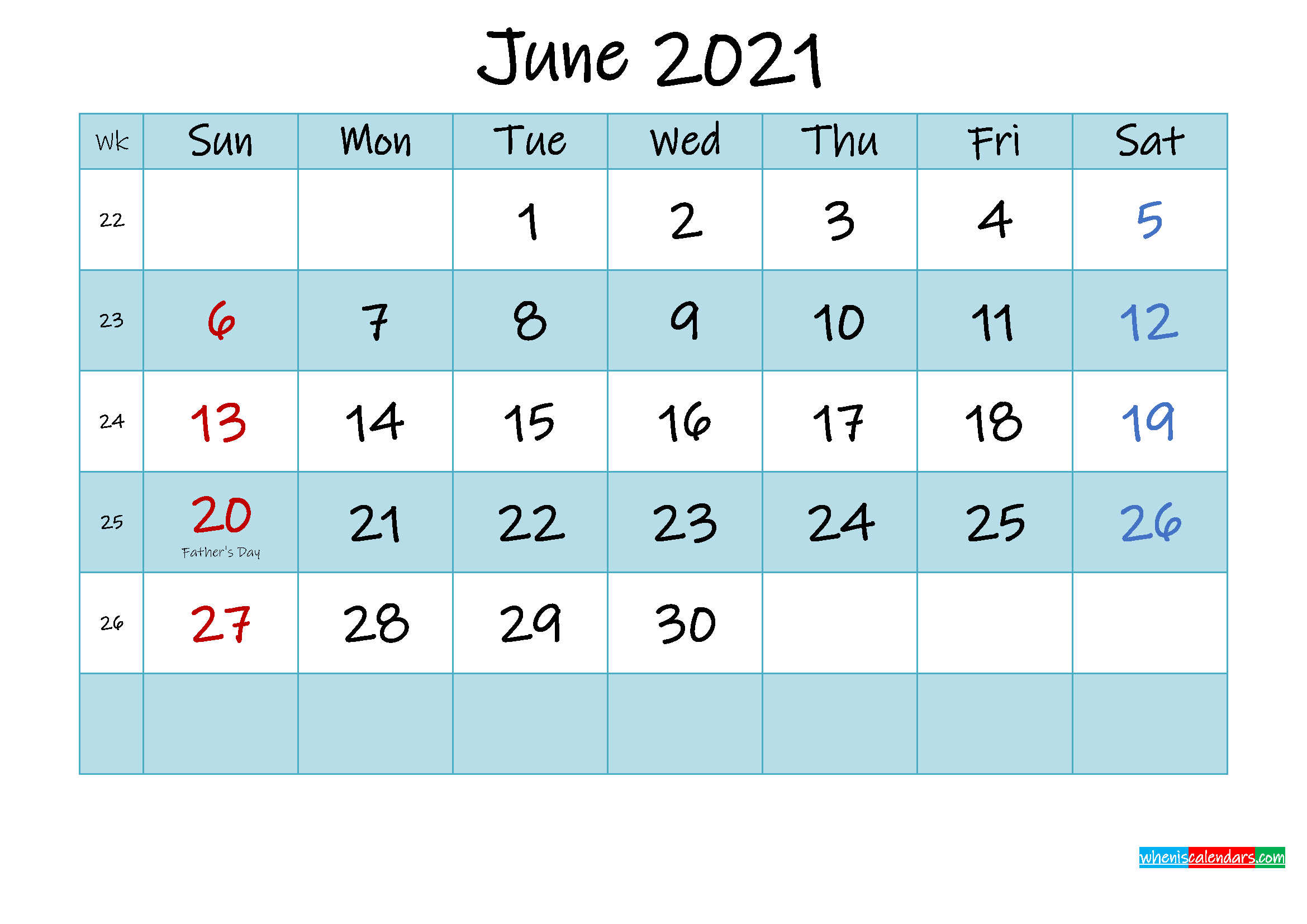 Printable June 2021 Calendar Word - Template No.ink21M474-June 2021 Printable