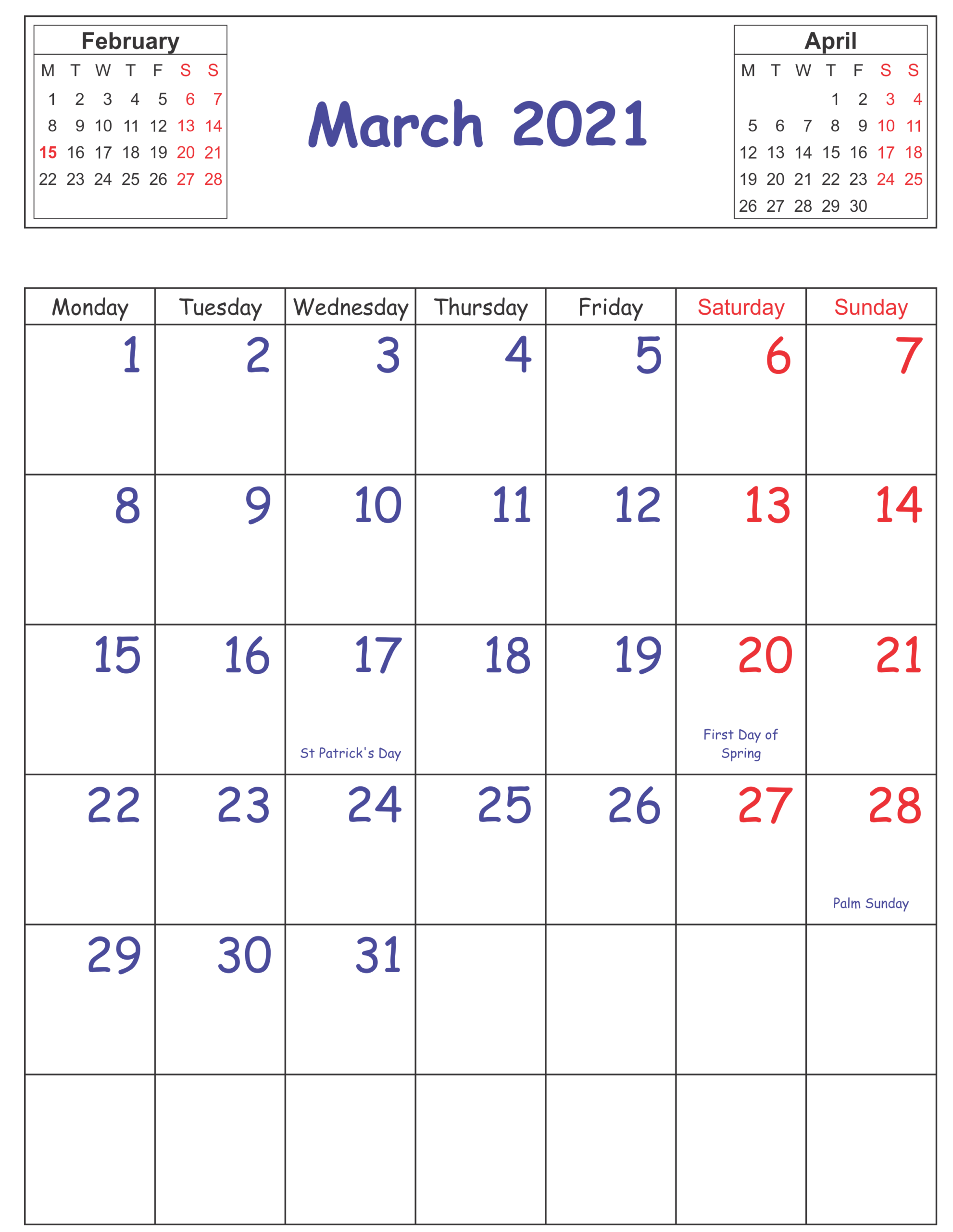 Printable March 2021 Calendar Usa Holidays - Printable-Mercantile Holiday Calender 2021