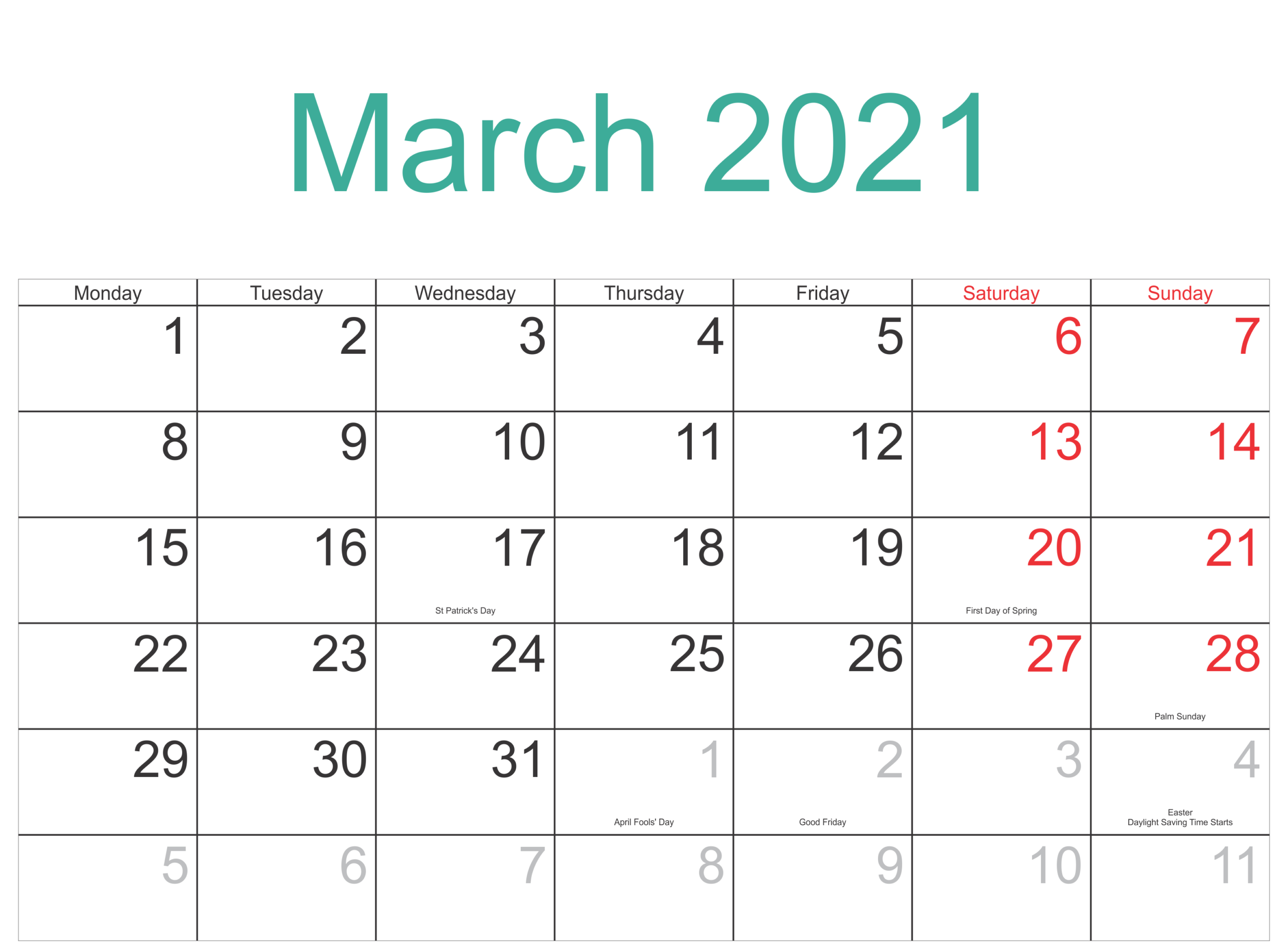 Printable March 2021 Calendar Word Template - Printable-Mercantile Holiday Calender 2021