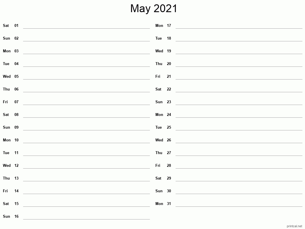 Printable May 2021 Calendar | Free Printable Calendars-2021 Half Page Monthly Calendar Template