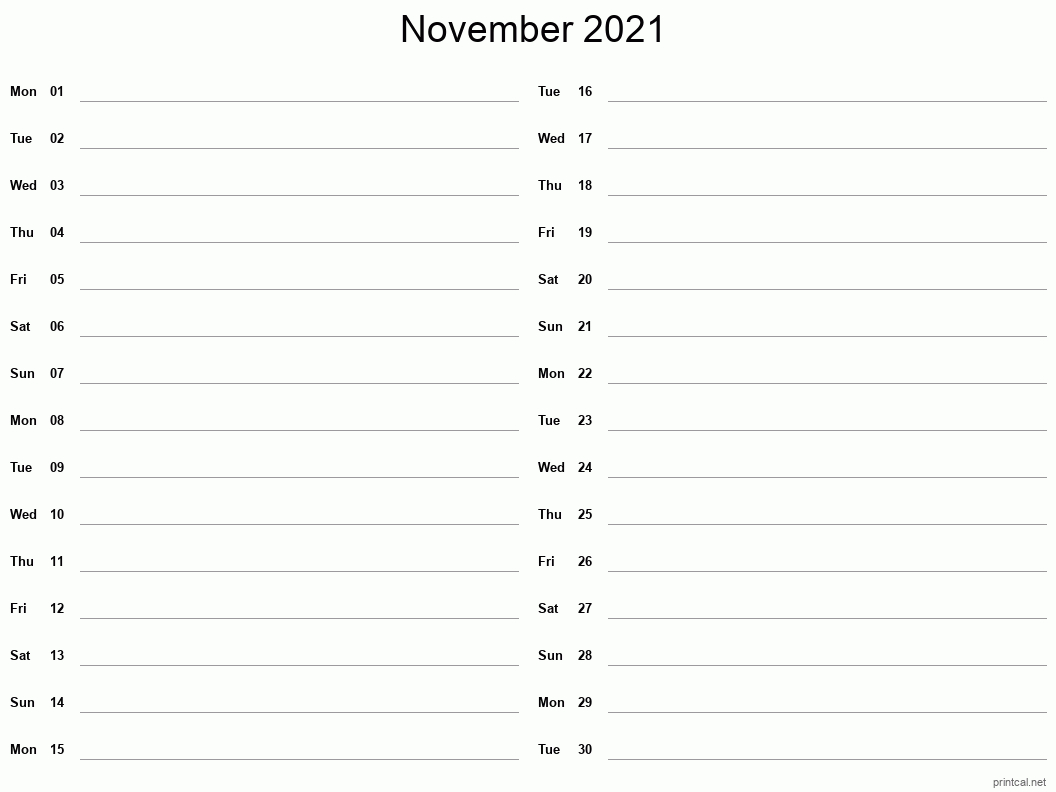 Printable November 2021 Calendar | Free Printable Calendars-2021 Half Page Monthly Calendar Template
