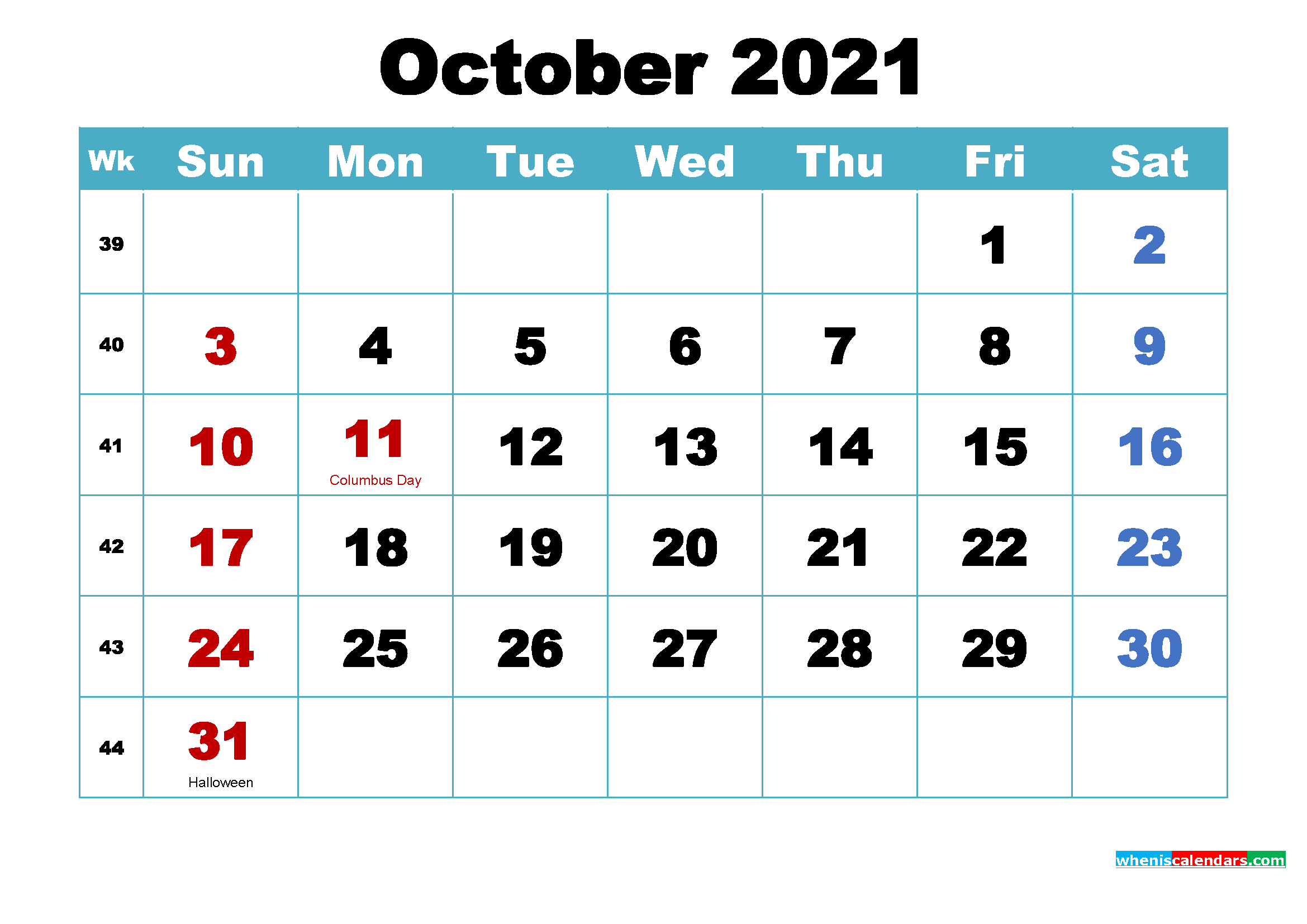 Printable October 2021 Calendar Word-Calendar Monthly 2021