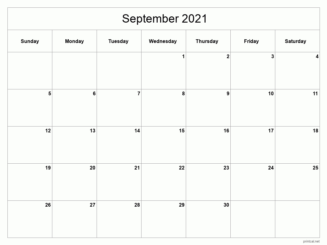 Printable September 2021 Calendar - Classic Blank Sheet-Blank 2 Page 2021 Calendar
