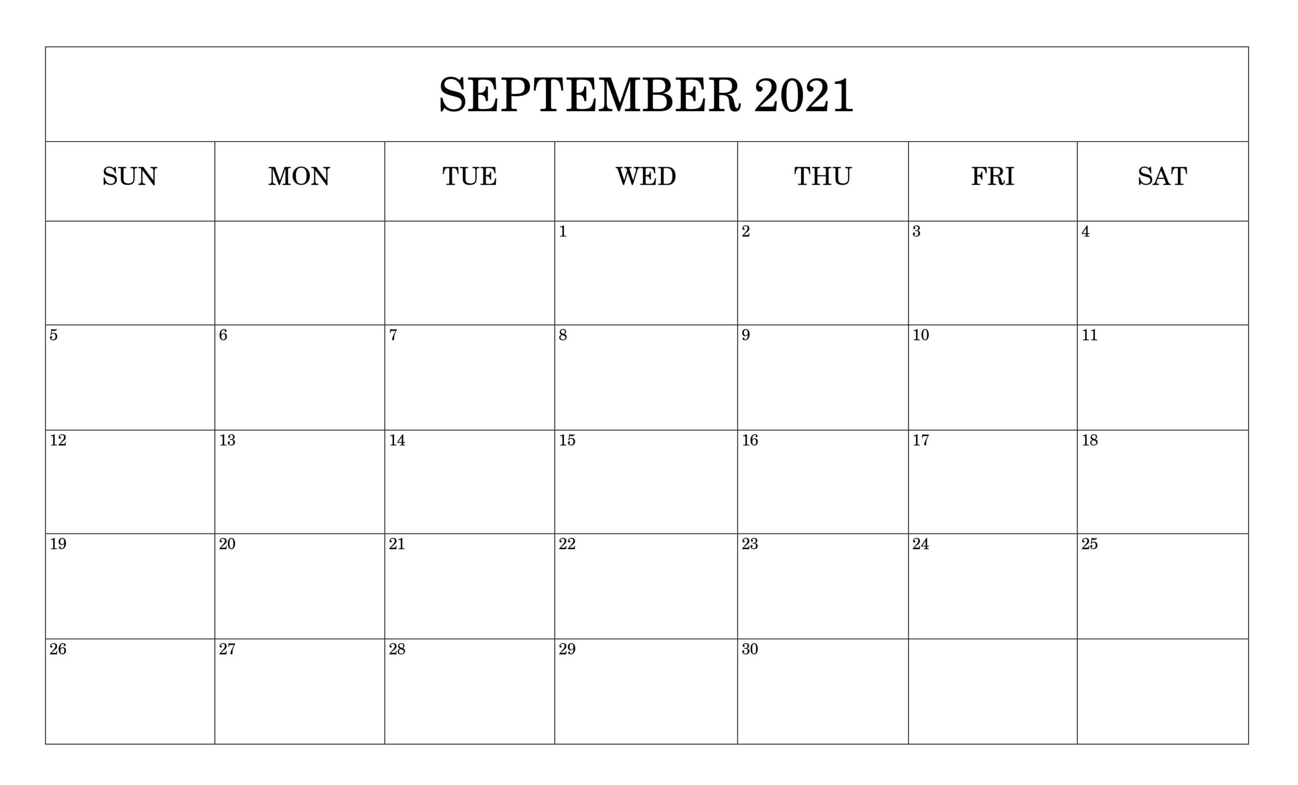Printable September 2021 Calendar - Make Study Time Table-2021 Calendar With Large Squares