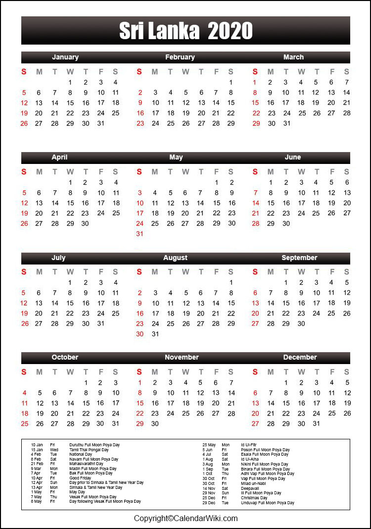 Printable Srilanka Calendar 2020 With Holidays [Public-Calendar 2021 Sri Lanka Merchantile Holidays