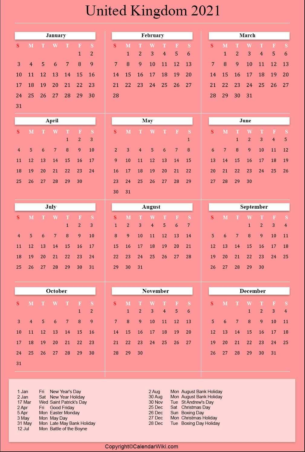 Printable Uk Calendar 2021 With Holidays [Public Holidays]-Bank Holiday Europe Calendar 2021