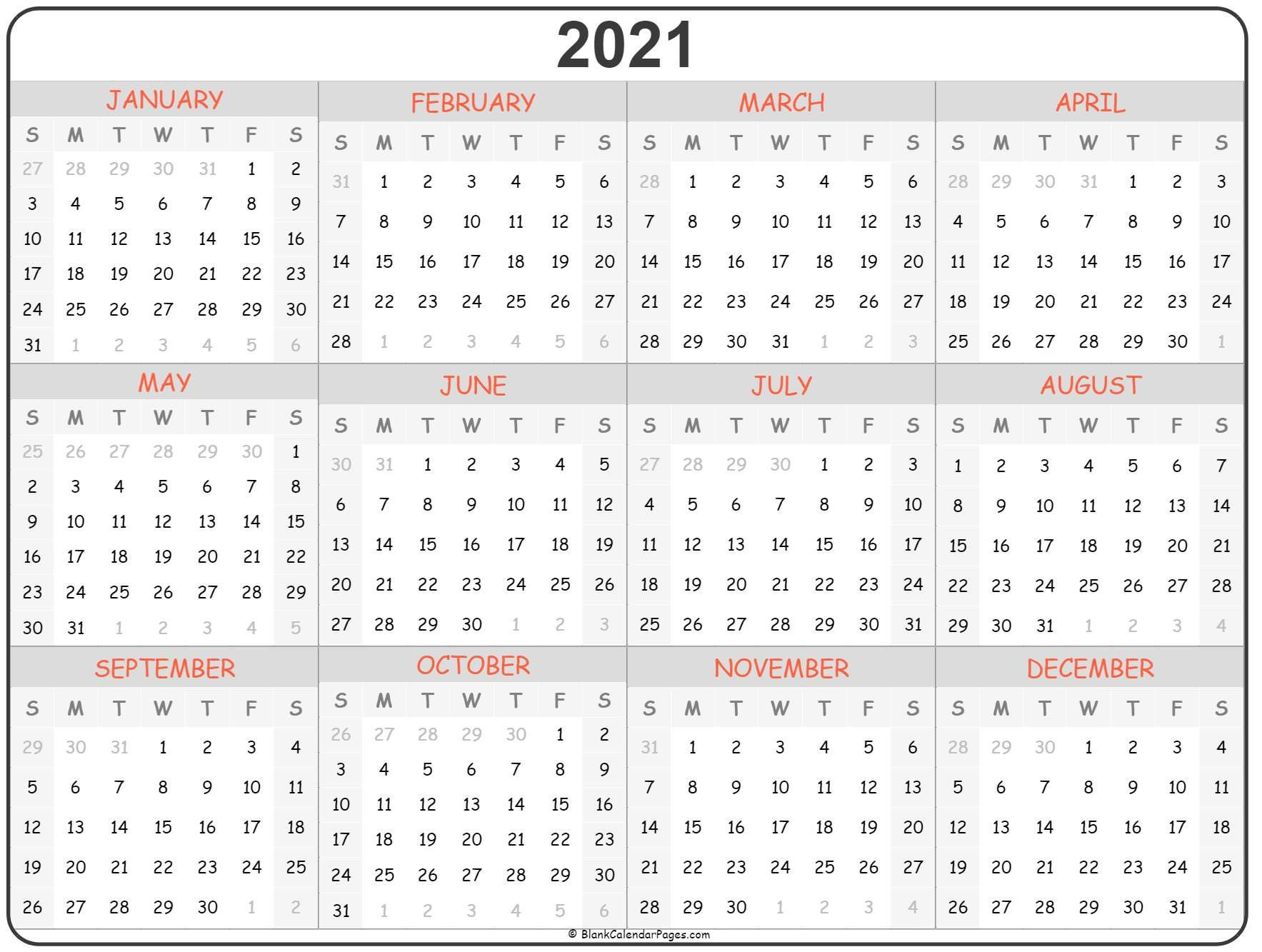 Printable Yearly 2021 Calendar | Printable Calendar Design-Free 2 Page Monthly 2021 Calendar