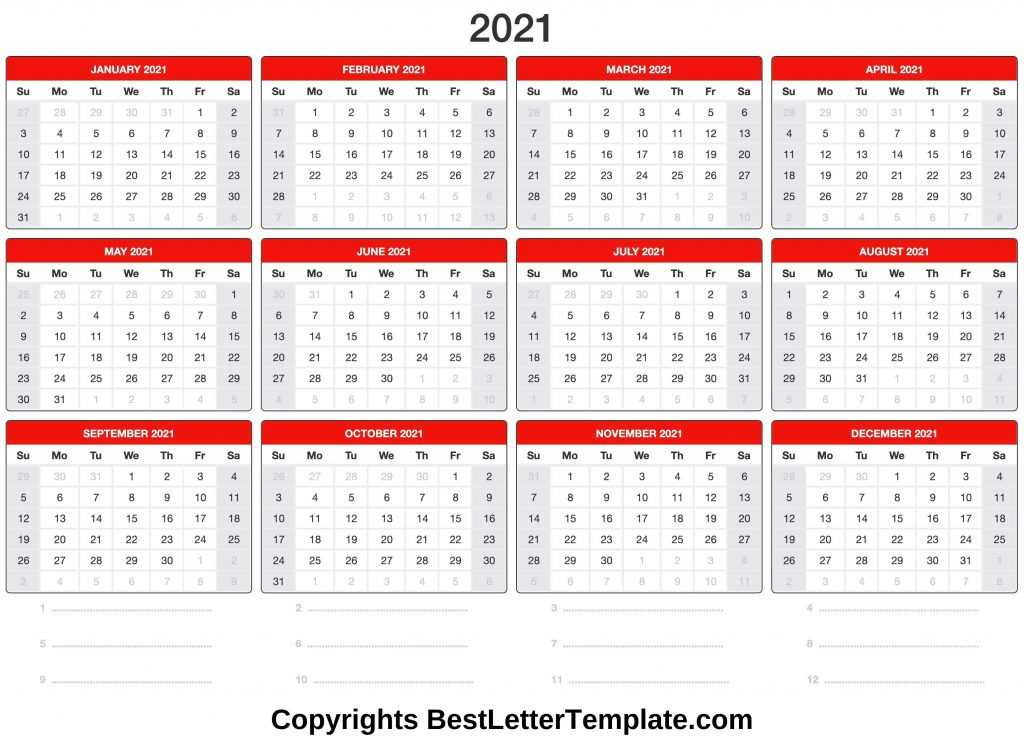 Printable Yearly 2021 Calendar Template In Pdf, Word &amp; Excel-2021 Vacation Calendar Template Excel