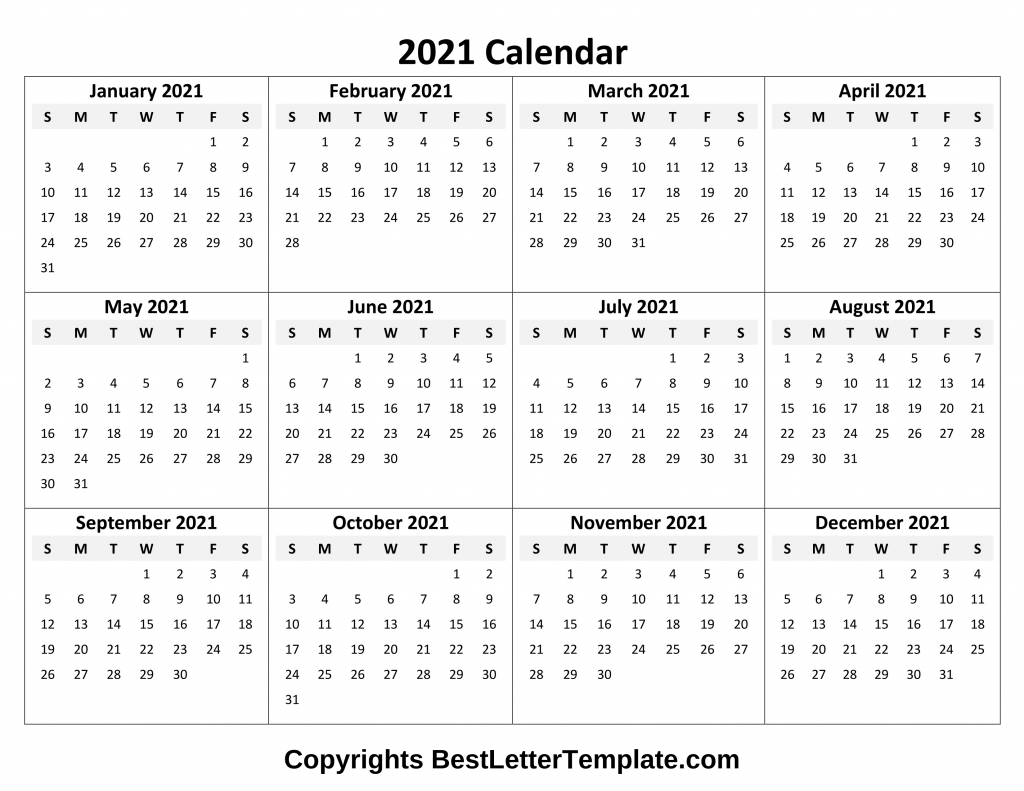 Printable Yearly 2021 Calendar Template In Pdf, Word &amp; Excel-Printable Fill In Calendar 2021