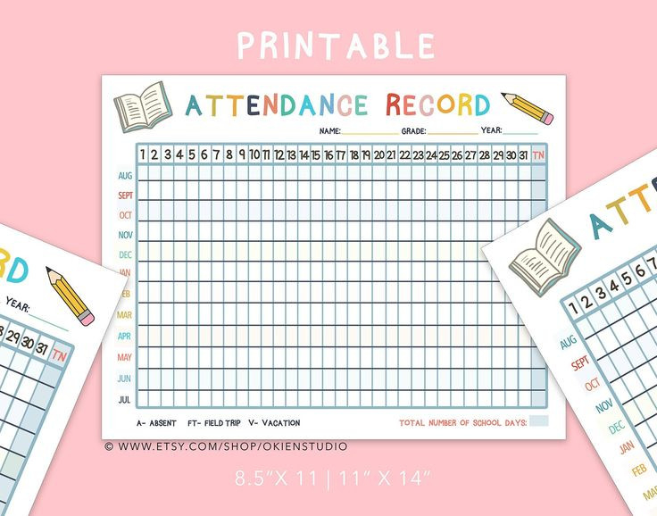 Printable Yearly Attendance Sheet Digital Teacher Log-2021 Attendance Tracker