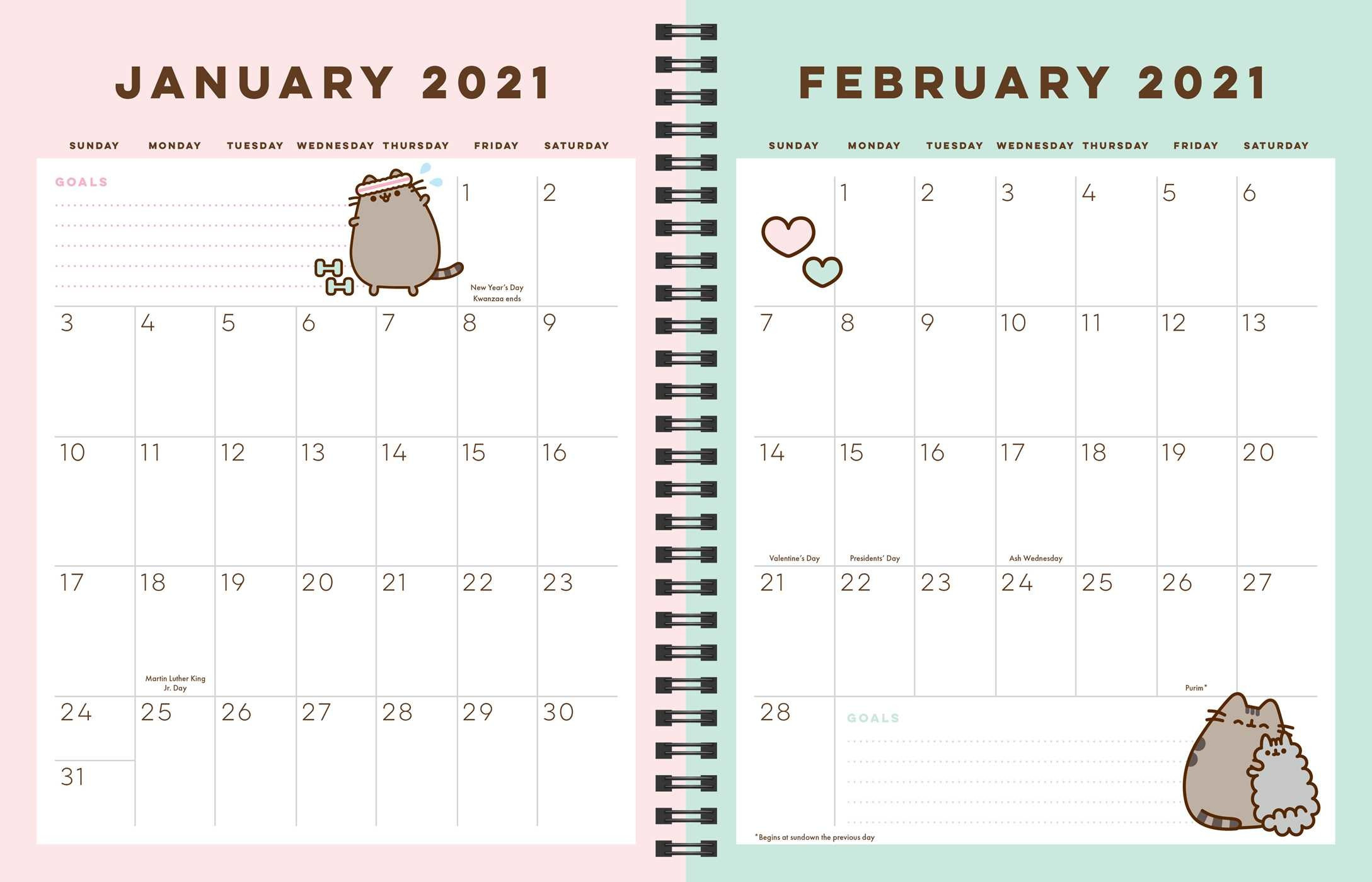 Pusheen 16-Month 2020-2021 Weekly/Monthly Planner Calendar-Monthly Wellness Calendar 2021