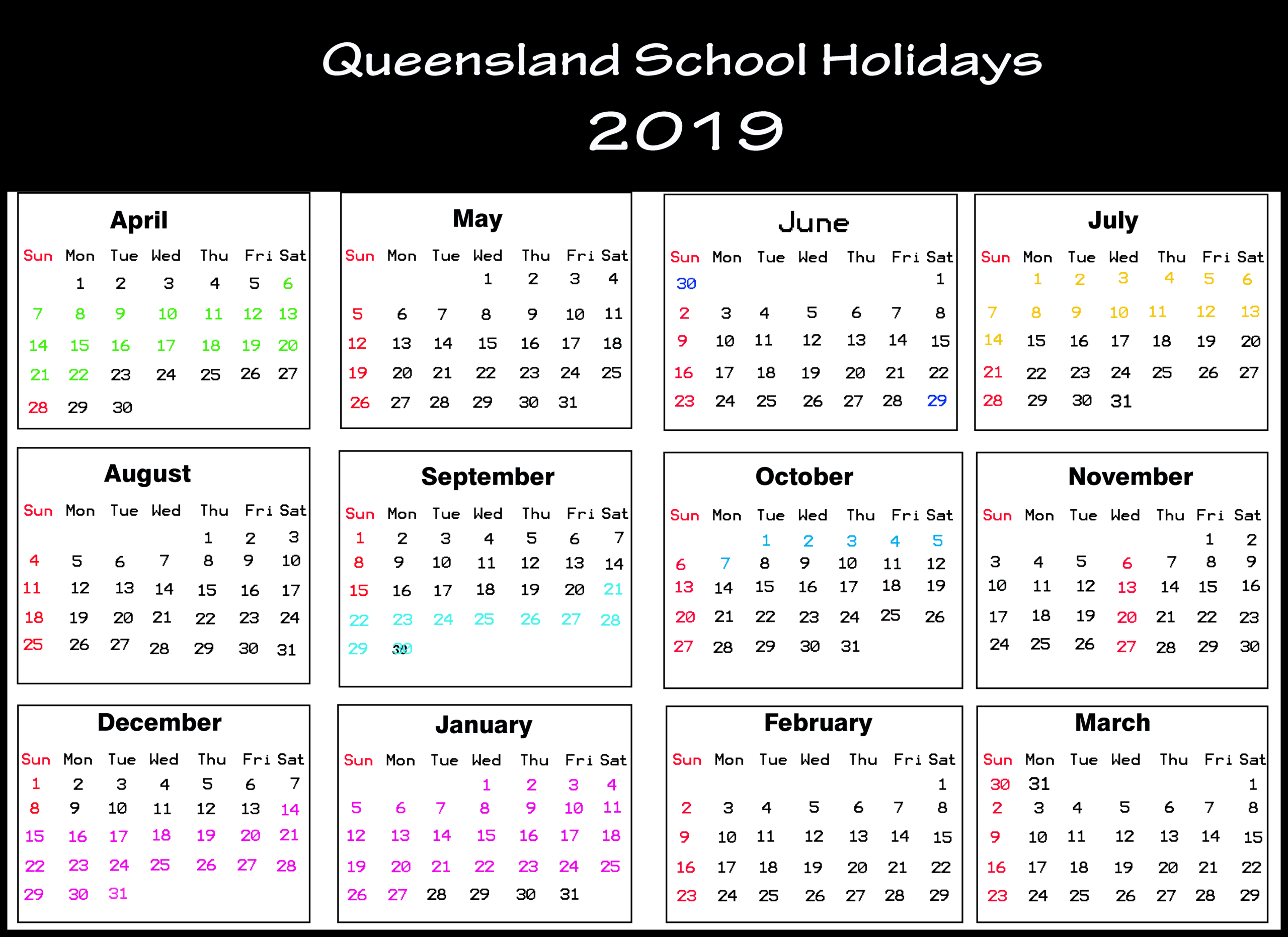 Qld School Holidays Calendar 2019 [Holiday Dates 2019]-International School Vacation Dates 2021