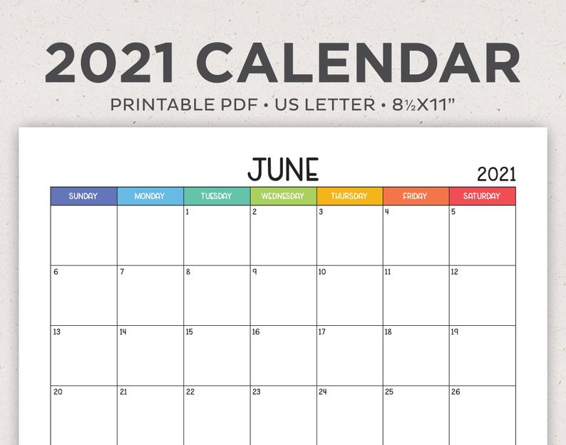 Sale Printable Monthly Calendar 2021 Calendar Printable | Etsy-Month Printable 2021