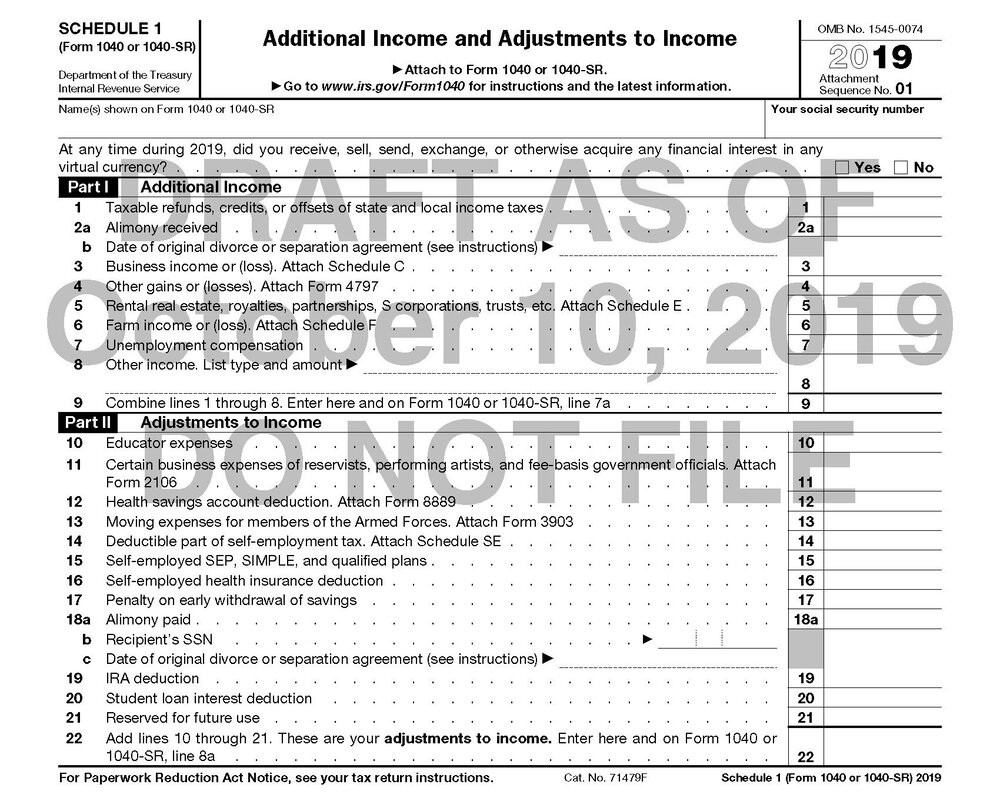 Schedule 1 2019 Form 1040 | 2021 Tax Forms 1040 Printable-Blank 2021 1040 Form