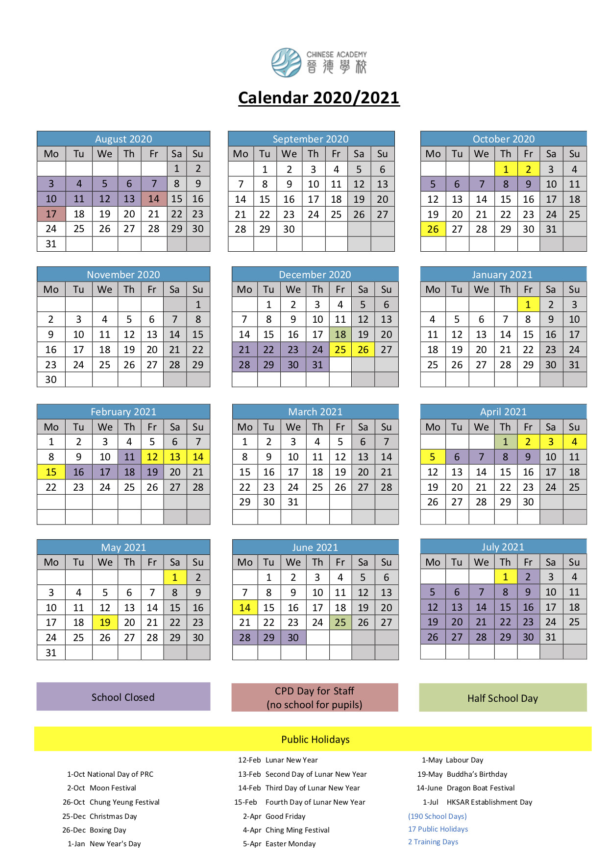 School Calendar 2020/2021 (Provisional) - International-International School Holidays For 2021