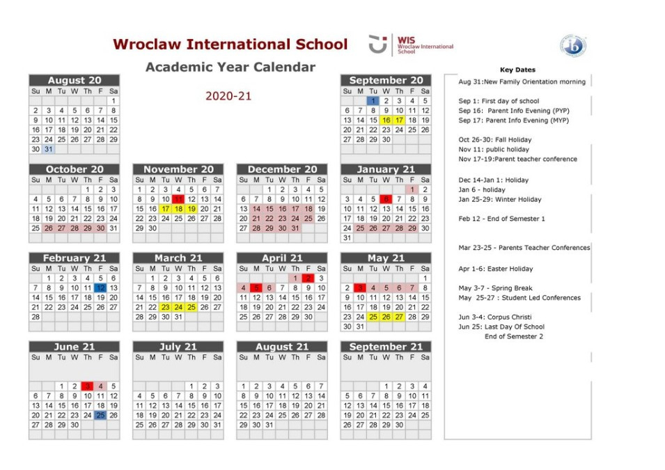 School Calendar 2020-2021 - Wis Wrocław International School-International School Holidays 2021 Malaysia