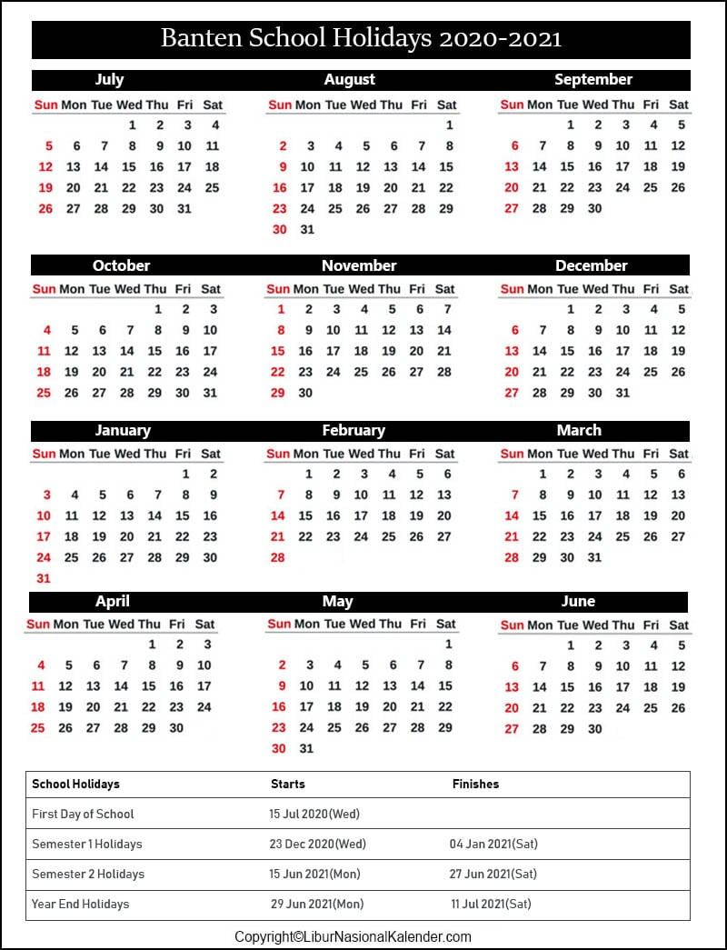 School Holidays Banten 2020-2021 [Academic Calendar Banten-Printable Vacation Calenders 2021