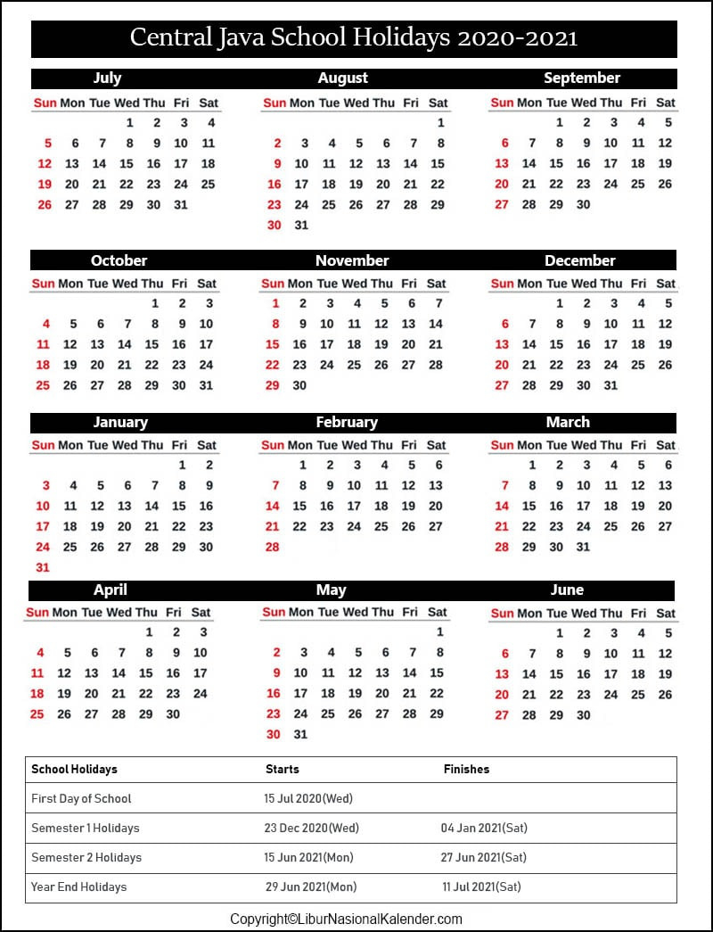 School Holidays Central Java 2020-2021 [Academic Calendar-Calendar With Mercantile Holidays 2021