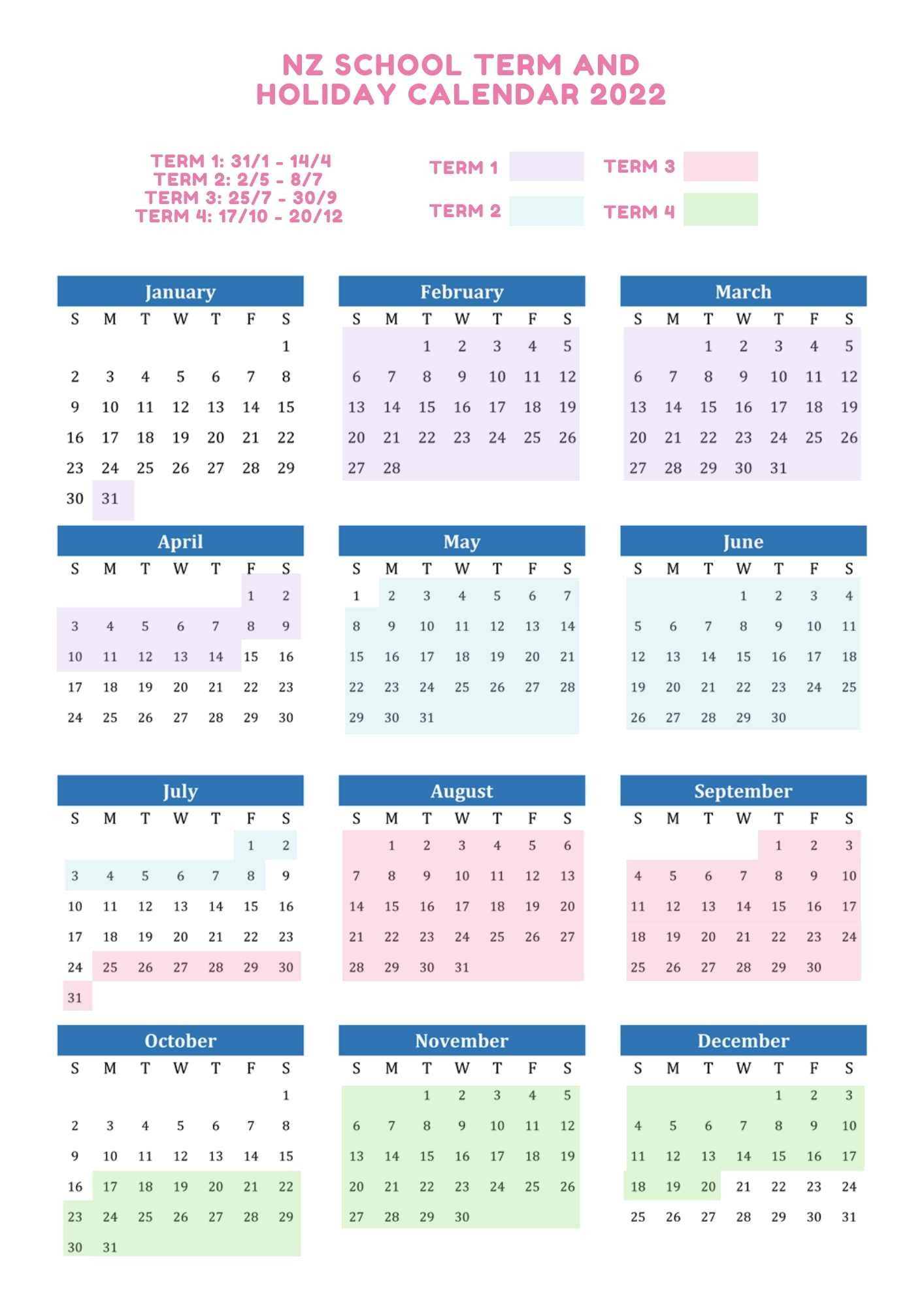 School Terms And Holidays Nz 2021-2022 | Printable Calendars-January 2021 Calendar Nz Printable
