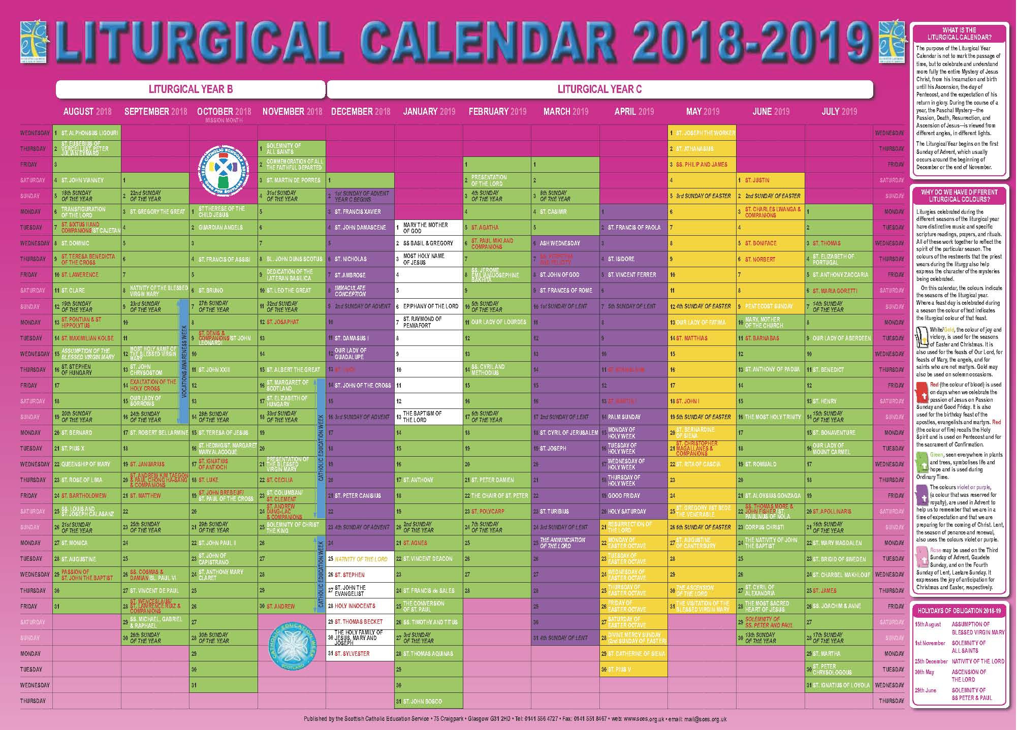 Scottish Catholic Education Service | Sces | Liturgical-Printable Monthly Liiturgical Calendar 2021