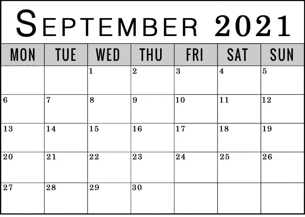 September 2021 Calendar Monday Start To Sunday Blank Free-Monday Thru Friday Calendar 2021