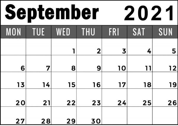 September 2021 Calendar Monday Start To Sunday Blank Free-Monthly Caldenar For May 2021 With Monday Thru Friday