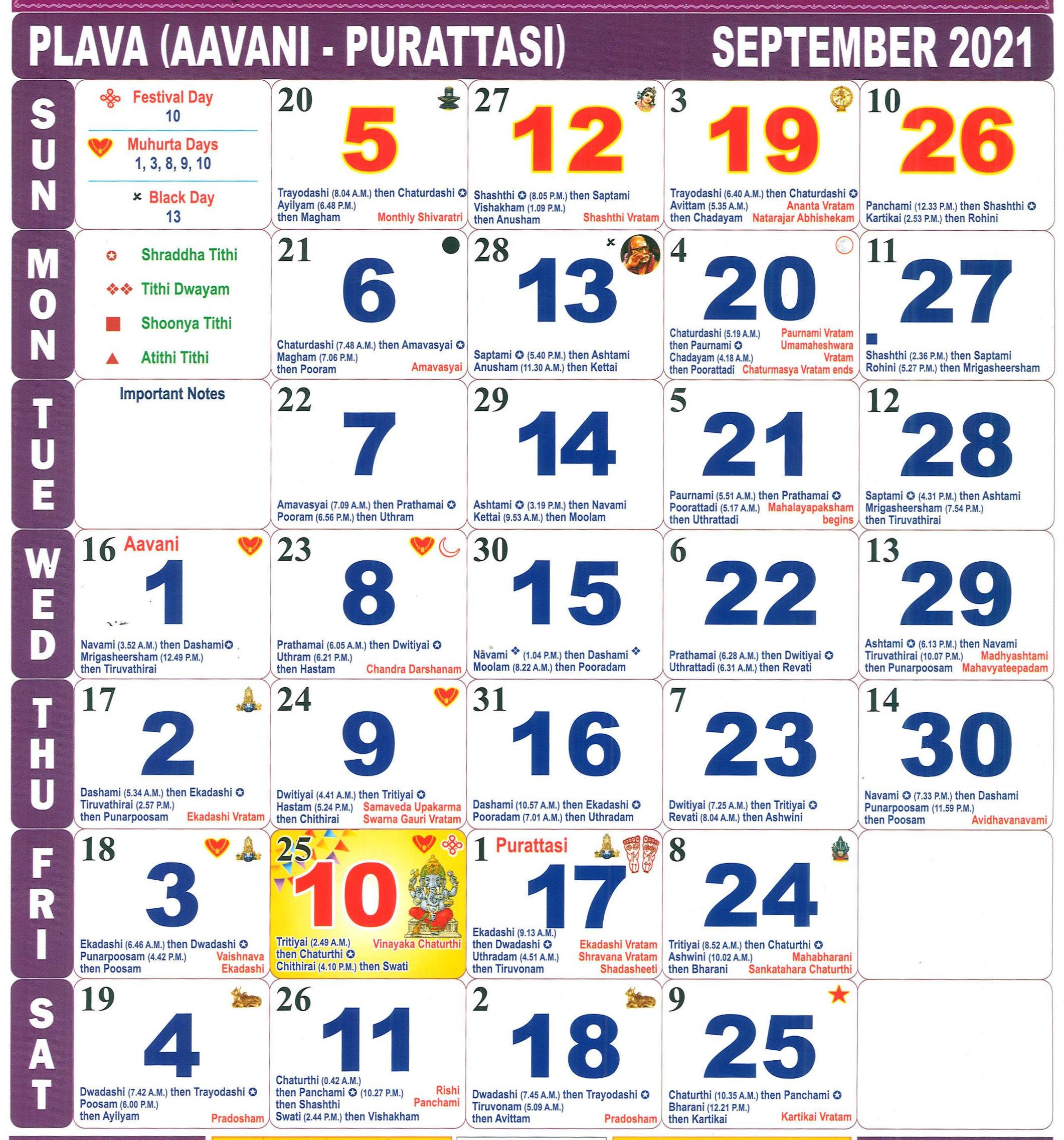 September 2021 Tamil Monthly Calendar September, Year 2021-Calendar 2021 Sri Lanka