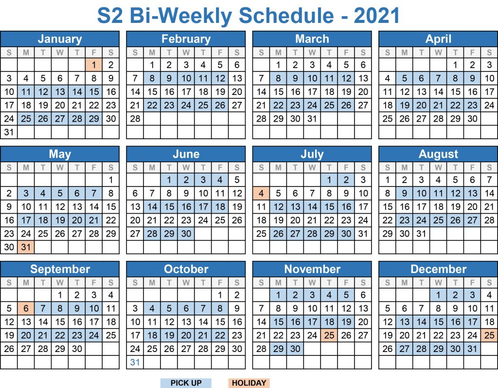 Service Schedules 2021 | S2 Roll-Offs-2021 Bi Weekly Payroll Calendar