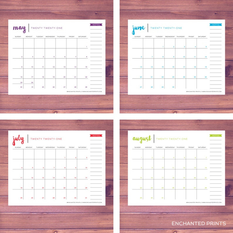 Simple 2021 Printable Calendar 12 Month Calendar Grid | Etsy-2021 Free Printable Monthly Calendar Pages