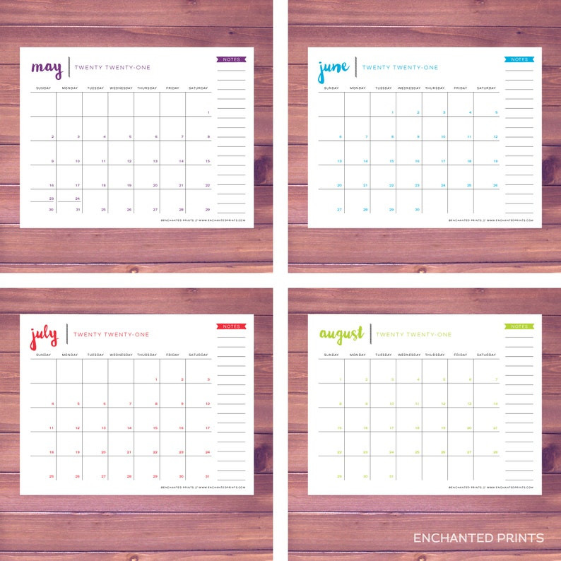 Simple 2021 Printable Calendar 12 Month Calendar Grid | Etsy-Calendar Month 2021