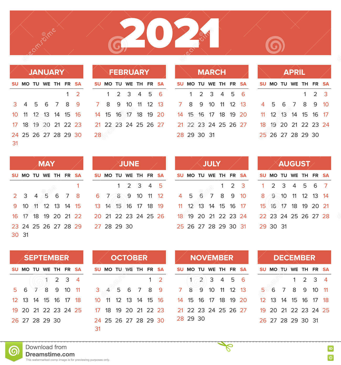 Simple 2021 Year Calendar Stock Vector. Illustration Of-Calendar For Year 2021