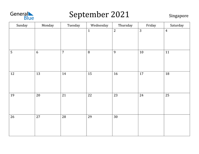 Singapore September 2021 Calendar With Holidays-Monday - Friday Work Calender For September 2021