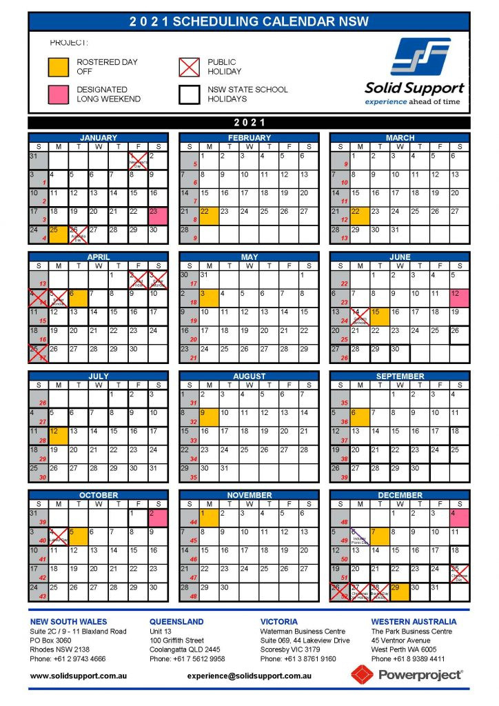 Solid Support Construction Scheduling Calendars 2021-2021 Qld Calender