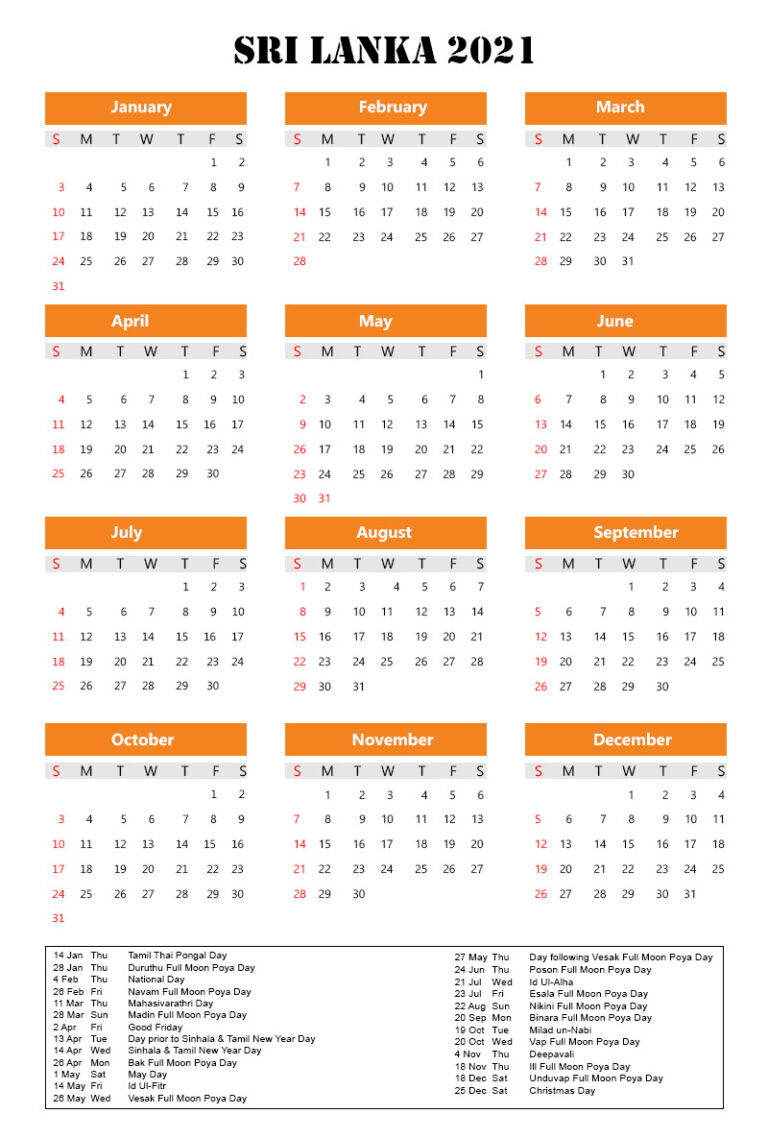 Sri Lanka 2021 Holidays | Printable Calendar Templates-Calendar 2021 Sri Lanka
