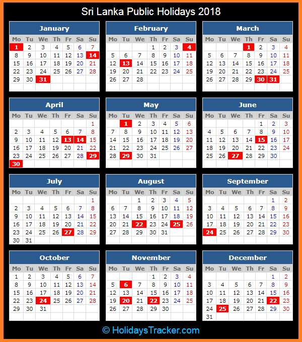 Sri Lanka Public Holidays 2018 - Holidays Tracker-Day Calendar In Sri Lanka 2021