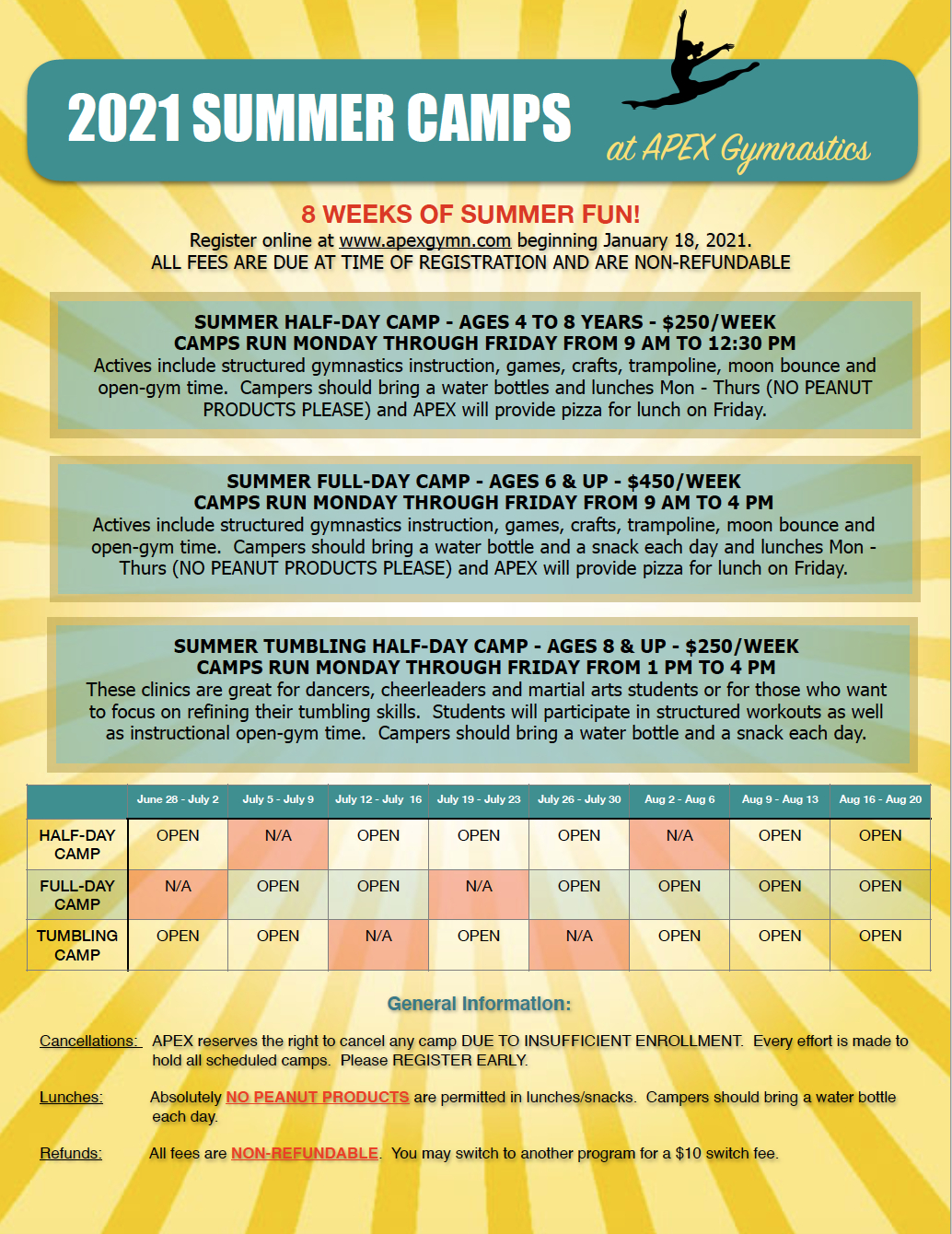 Summer, 2021 | Apex Gymnastics-2021 Summer Camping Calendar Printable