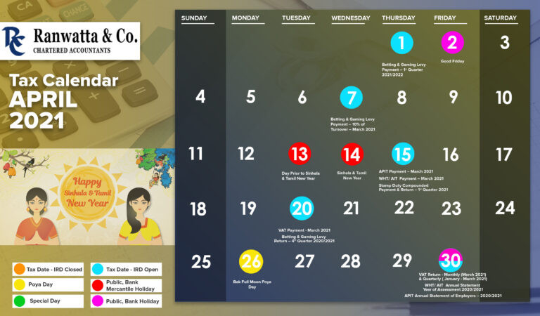 Tax Calendar In Sri Lanka 2021 | Ranwatta &amp; Co-May Calendar 2021 Sri Lanka