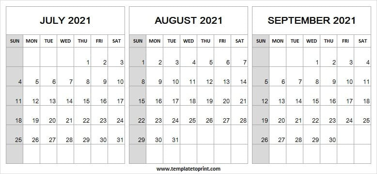 Three Month Calendar July To September 2021 | 2021-Printable Calendar 2021 3 Months