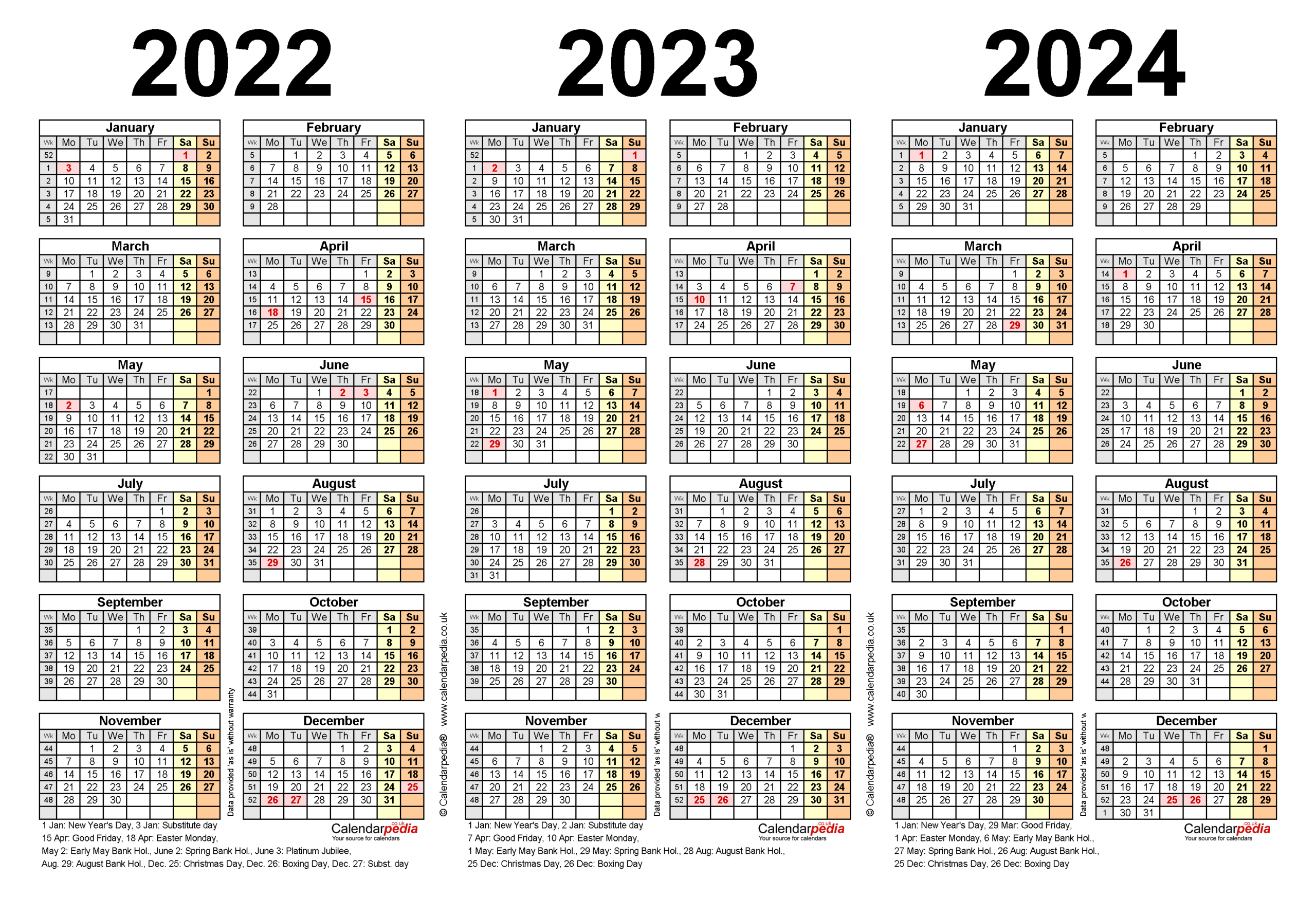 Three Year Calendars For 2022, 2023 &amp; 2024 (Uk) For Excel-Three Year Printable Calendar 2021 To 2023