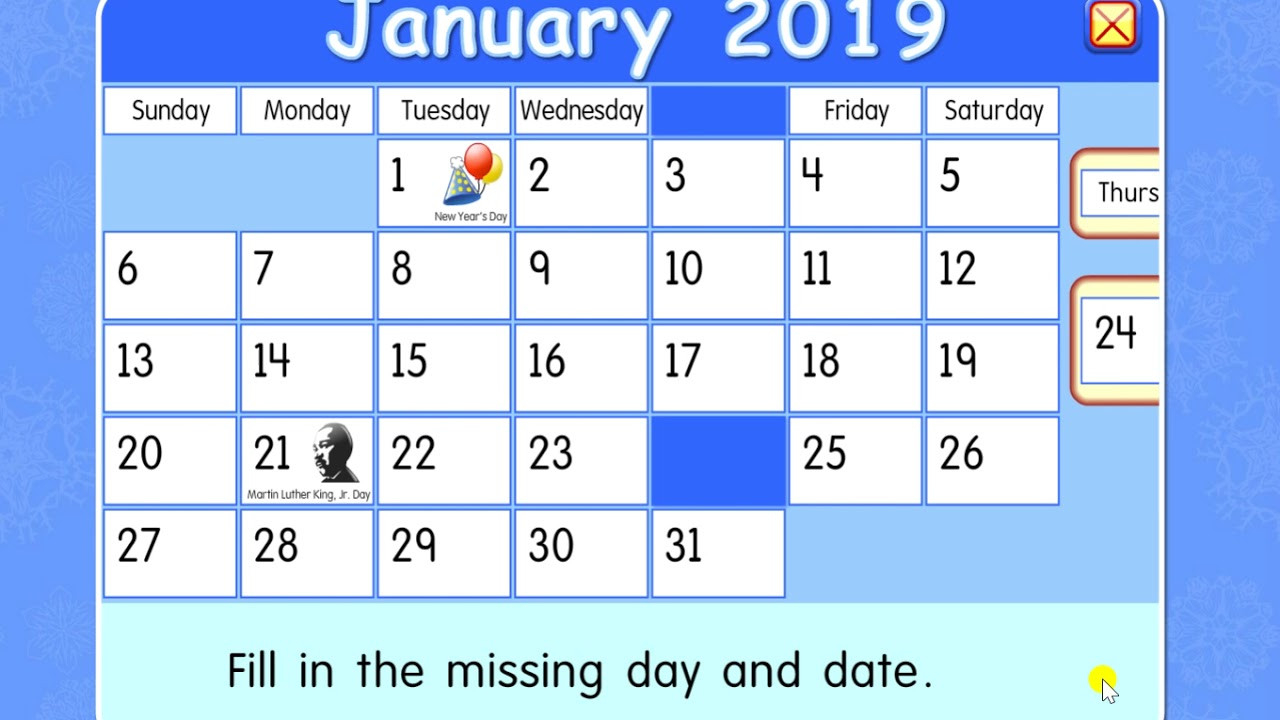 Thursday, January 24, 2019 | Daily Calendar For Kids-June 2021 Calendar Starfall