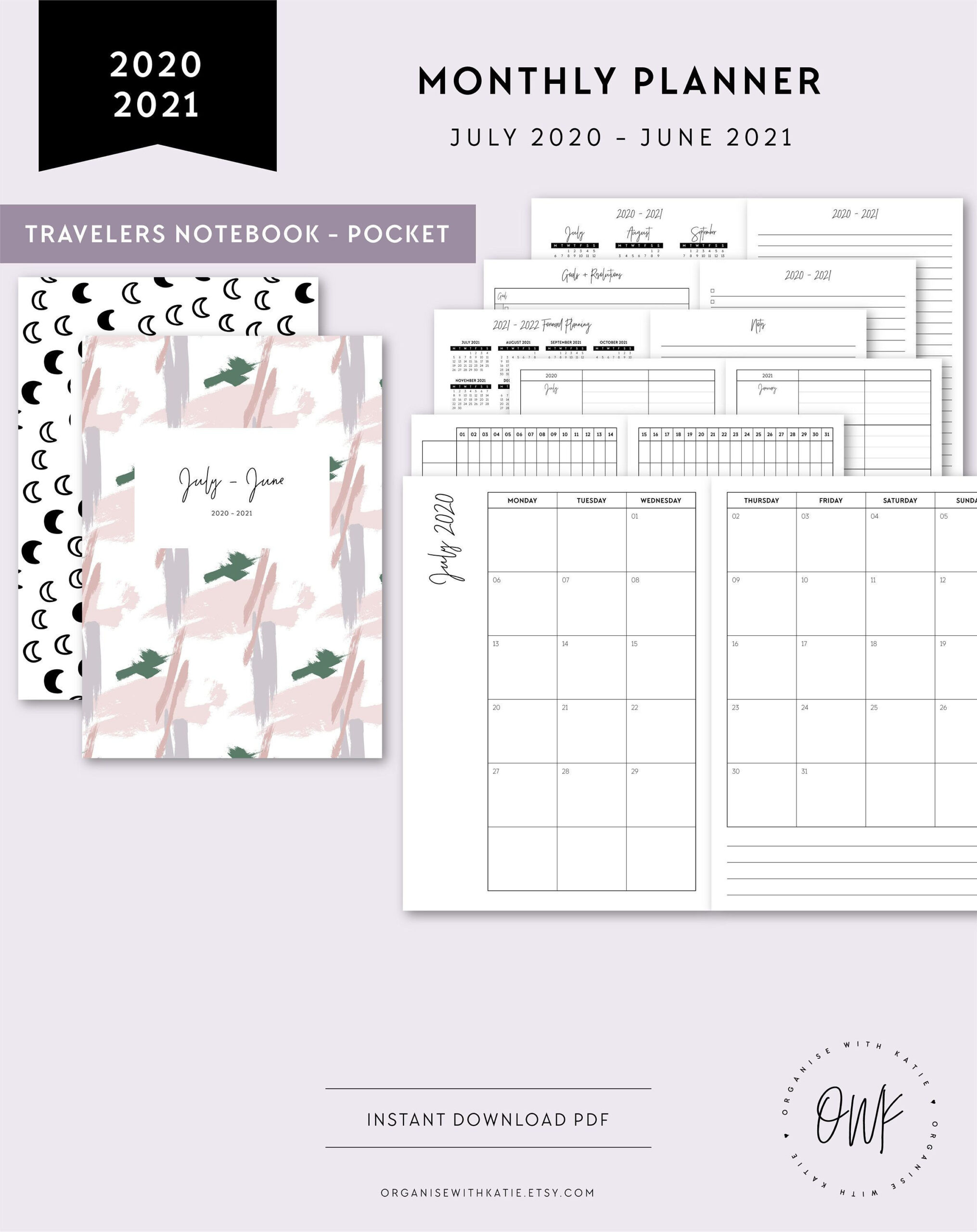 Tn Pocket | 2020-2021 Month On 2 Pages, Printable-Free Printable Montly Pocket Planner 2021